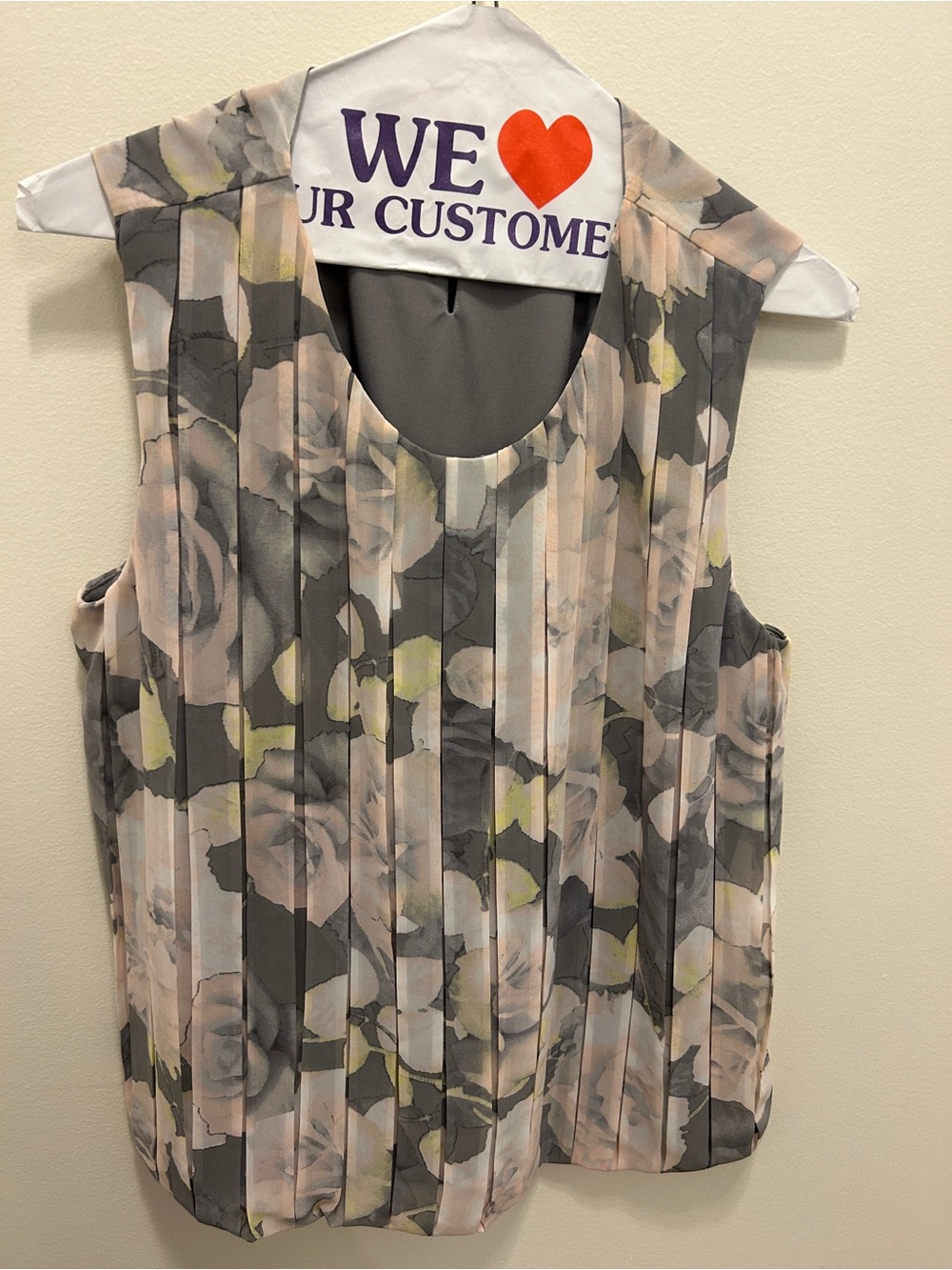 Calvin Klein Pleated Floral Bubble Hem Sleeveless Blouse Top - Size L